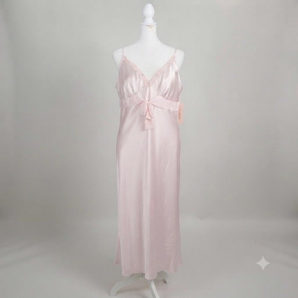 Vintage Linea Donatella NWT Blush Pink Liquid Satin Lace-Up Long Nightgown XL